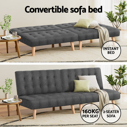 Artiss 2x Sofa Bed Couch Single Seater Fabric Grey SBED-E-SOLO86-GYX2