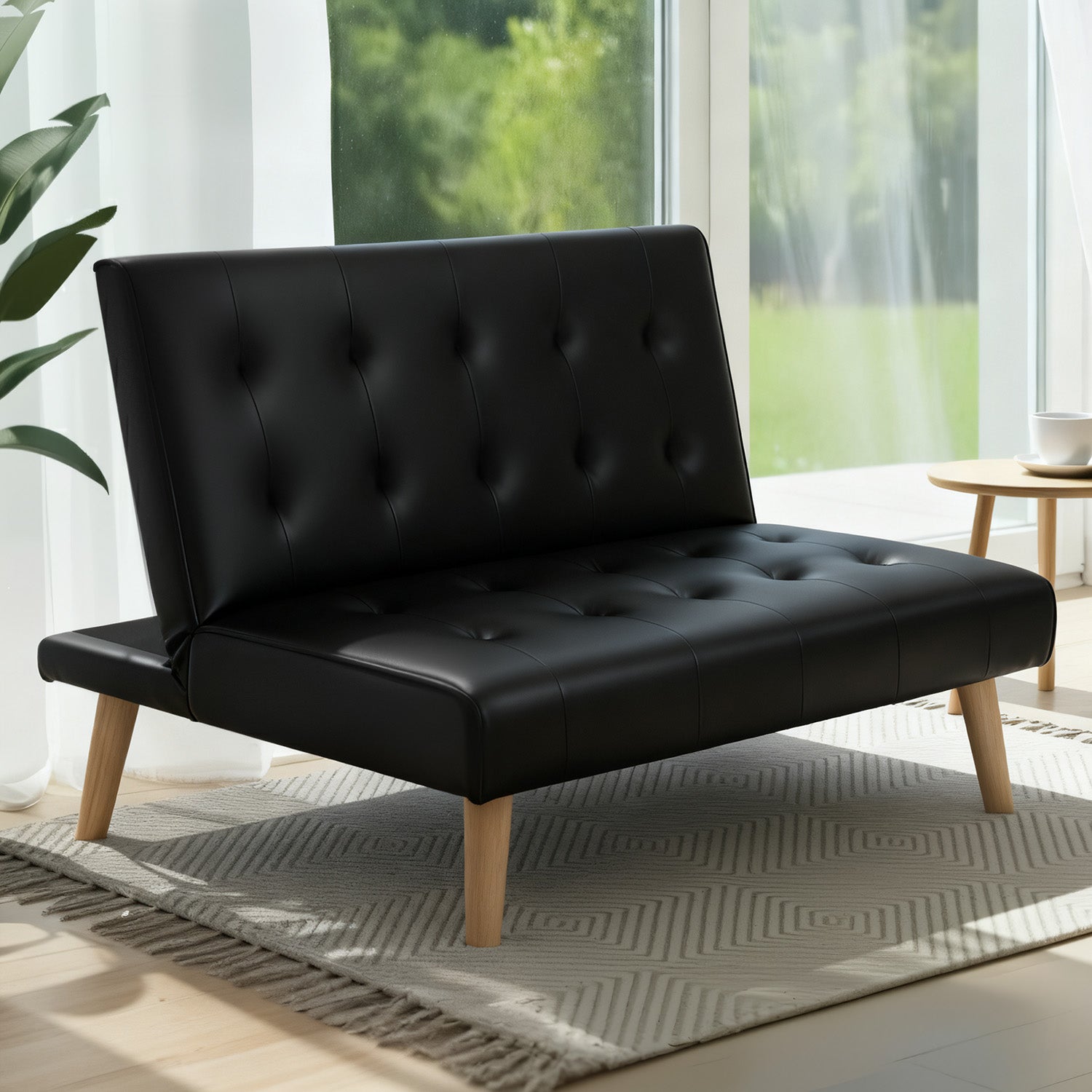 Artiss Sofa Bed Couch 1 Seater Lounge Fabric Black SBED-E-SOLO86-PU-BK