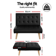 Artiss Sofa Bed Couch 1 Seater Lounge Fabric Black SBED-E-SOLO86-PU-BK