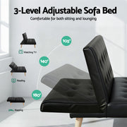 Artiss Sofa Bed Couch 2 Seater Lounge Fabric Black SBED-E-SOLO86-PU-BKX2