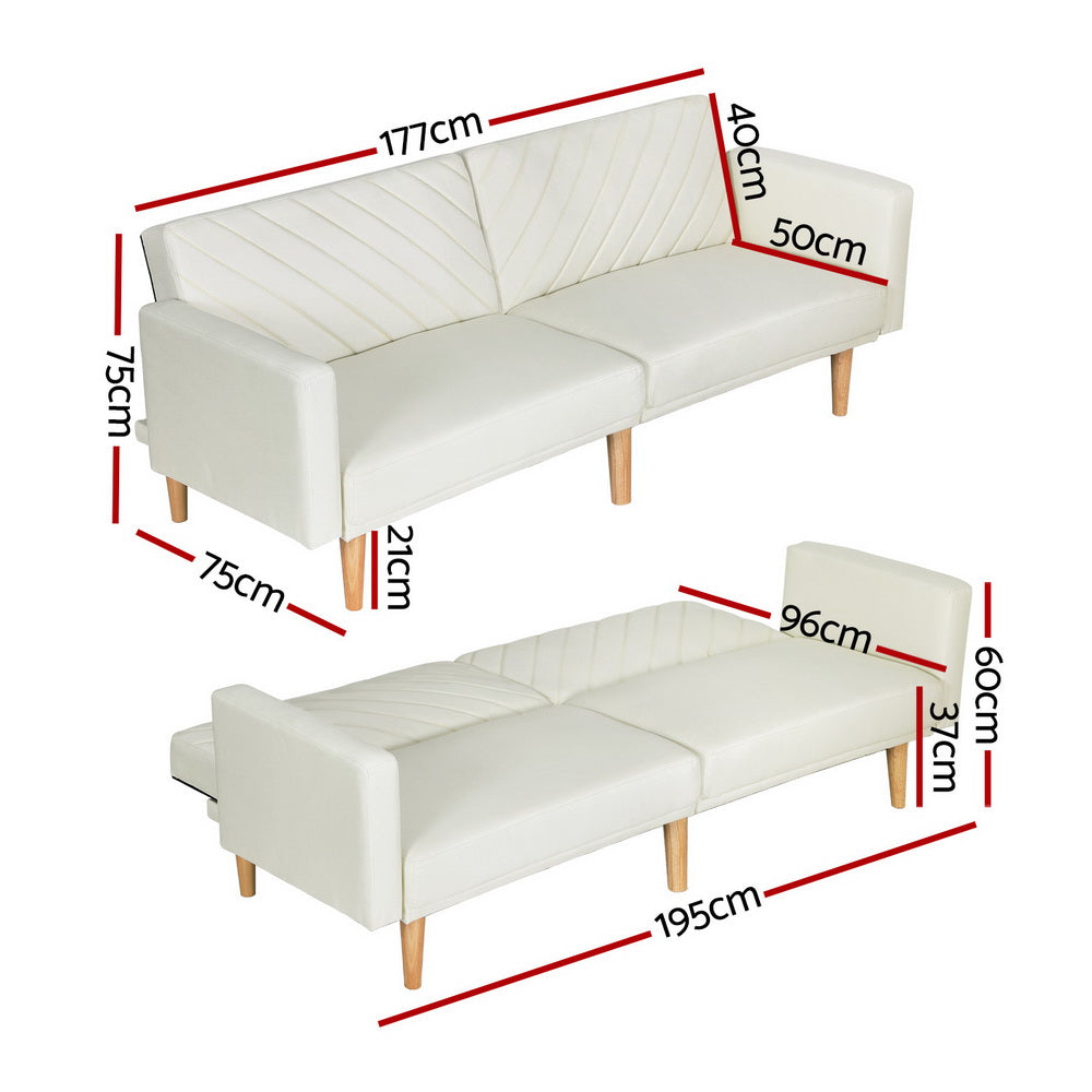 Artiss Sofa Bed Convertible Lounge 3 Seater Futon Couch Recliner Fabric Beige SBED-E-VEL-01-BG-AB