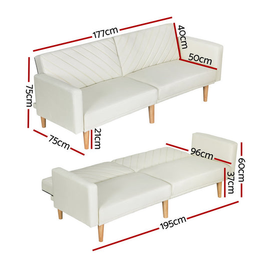 Artiss Sofa Bed Convertible Lounge 3 Seater Futon Couch Recliner Fabric Beige SBED-E-VEL-01-BG-AB