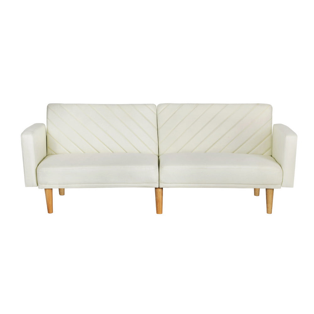 Artiss Sofa Bed Convertible Lounge 3 Seater Futon Couch Recliner Fabric Beige SBED-E-VEL-01-BG-AB