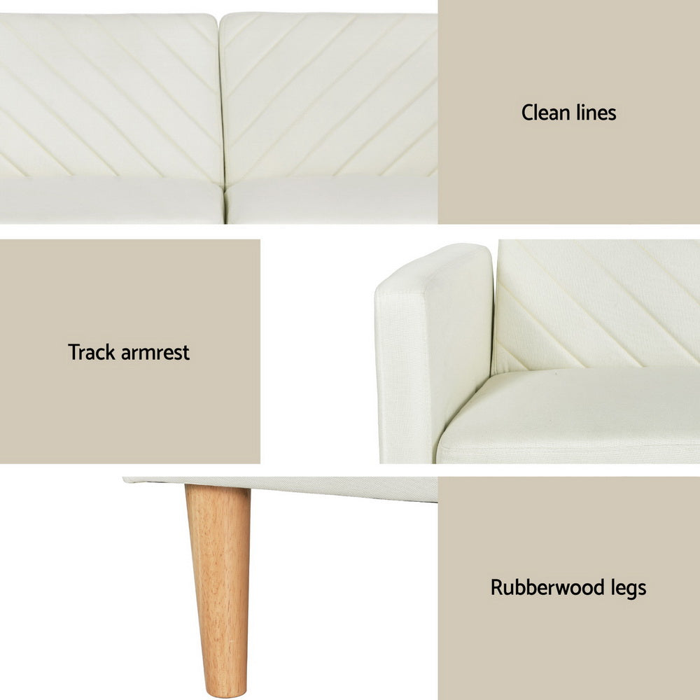 Artiss Sofa Bed Convertible Lounge 3 Seater Futon Couch Recliner Fabric Beige SBED-E-VEL-01-BG-AB