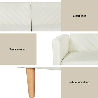 Artiss Sofa Bed Convertible Lounge 3 Seater Futon Couch Recliner Fabric Beige SBED-E-VEL-01-BG-AB