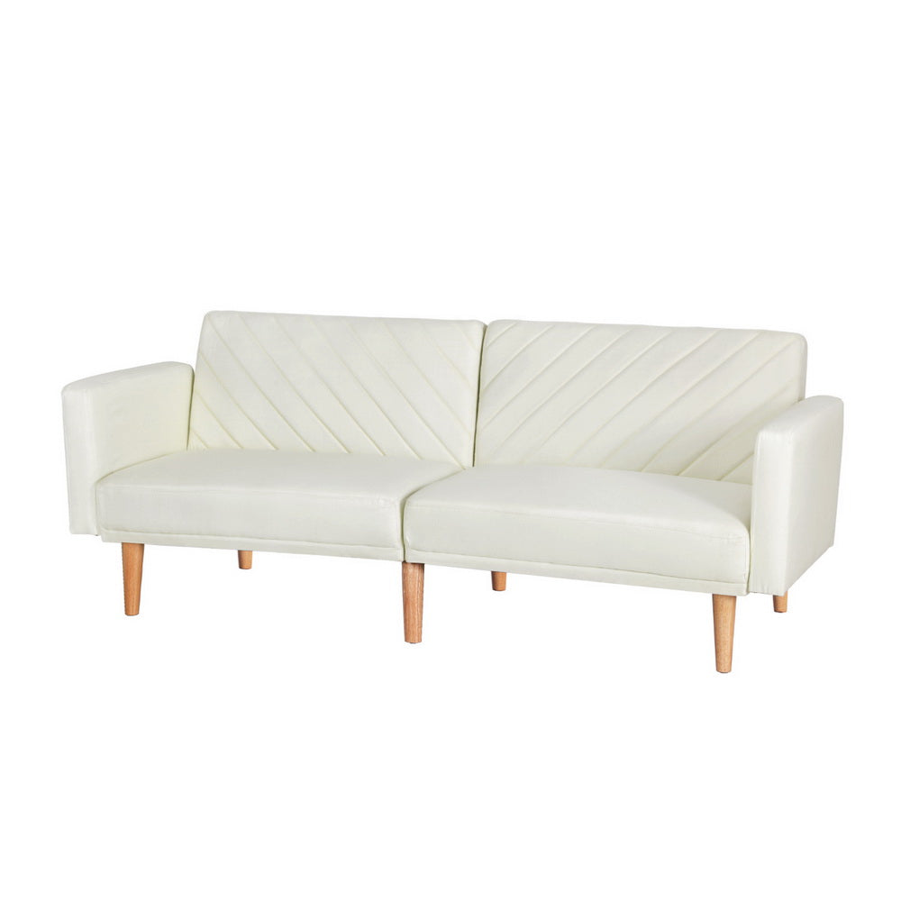 Artiss Sofa Bed Convertible Lounge 3 Seater Futon Couch Recliner Fabric Beige SBED-E-VEL-01-BG-AB