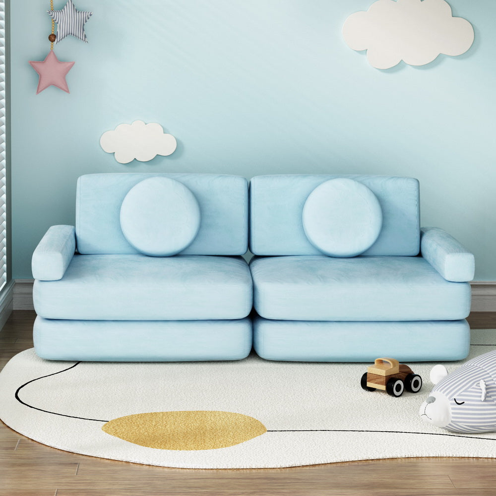 Artiss Sofa Bed 2 Seater Couch Kid Play DIY Modular Lounge Chaise Suite Velvet SBED-E-VEL-02-BL-ABC