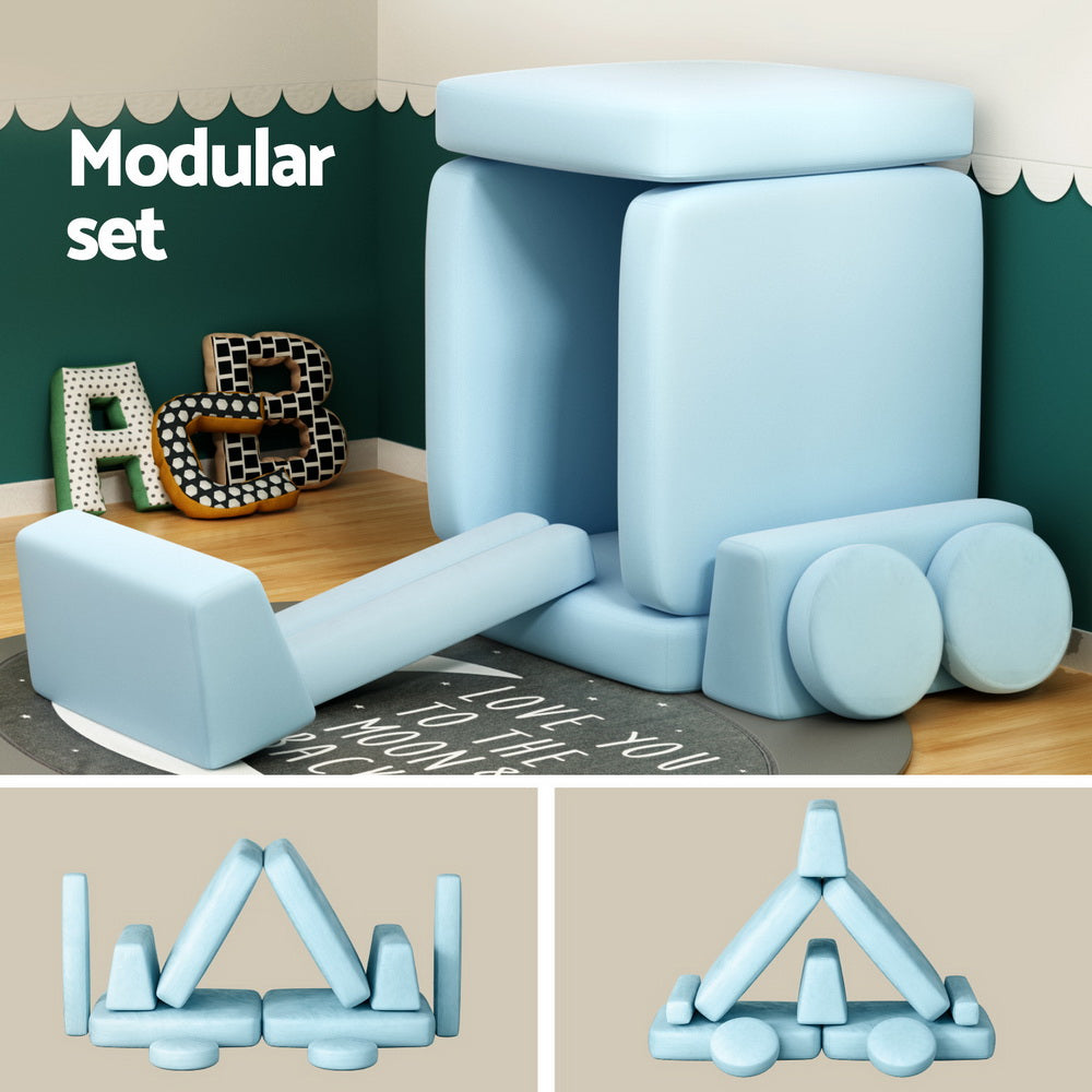 Artiss Sofa Bed 2 Seater Couch Kid Play DIY Modular Lounge Chaise Suite Velvet SBED-E-VEL-02-BL-ABC