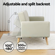 Artiss Sofa Bed Lounge Convertible Ottoman Couch Recliner 3 Seater Fabric Beige SBED-I-3S-01-BG-ABC