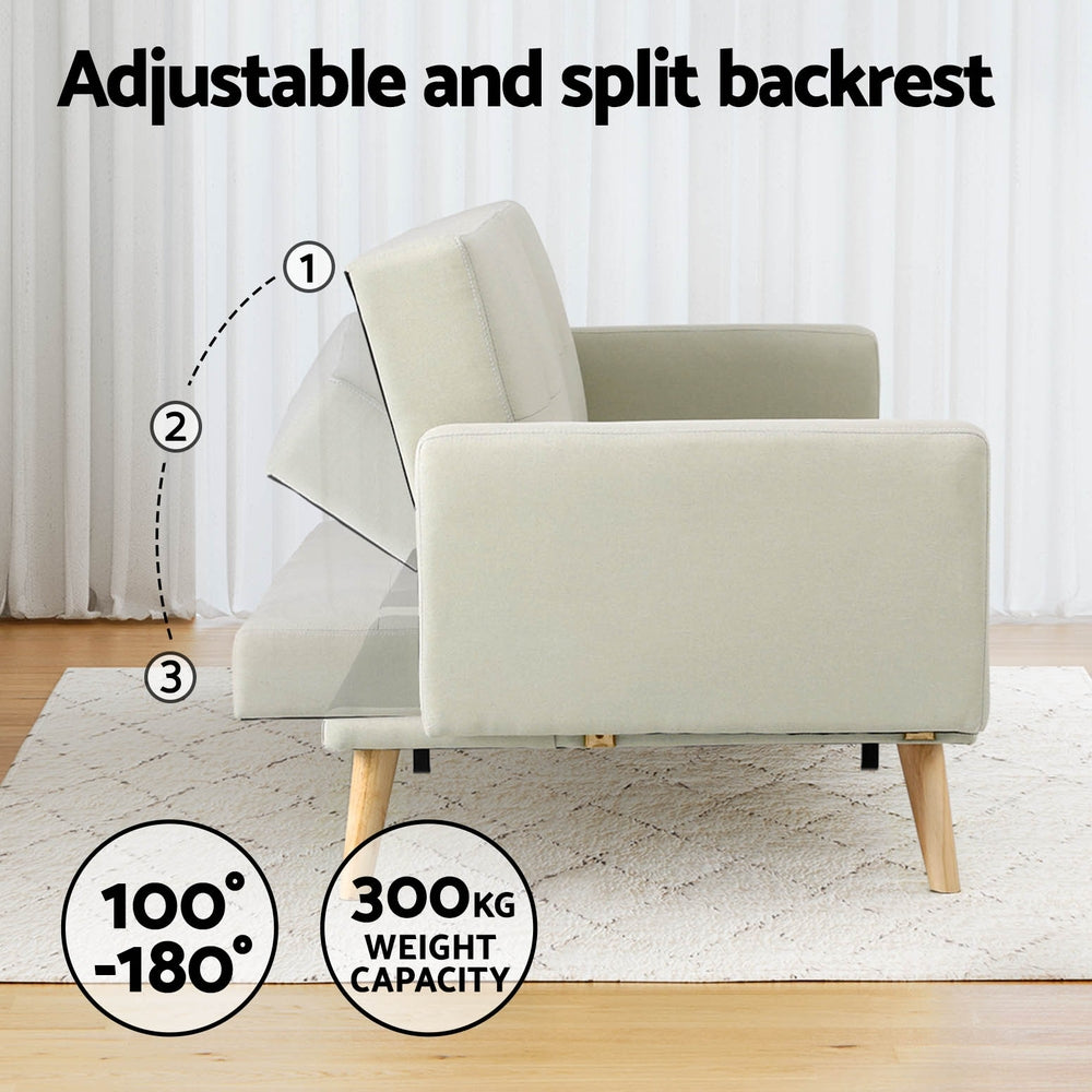 Artiss Sofa Bed Lounge Convertible Ottoman Couch Recliner 3 Seater Fabric Beige SBED-I-3S-01-BG-ABC