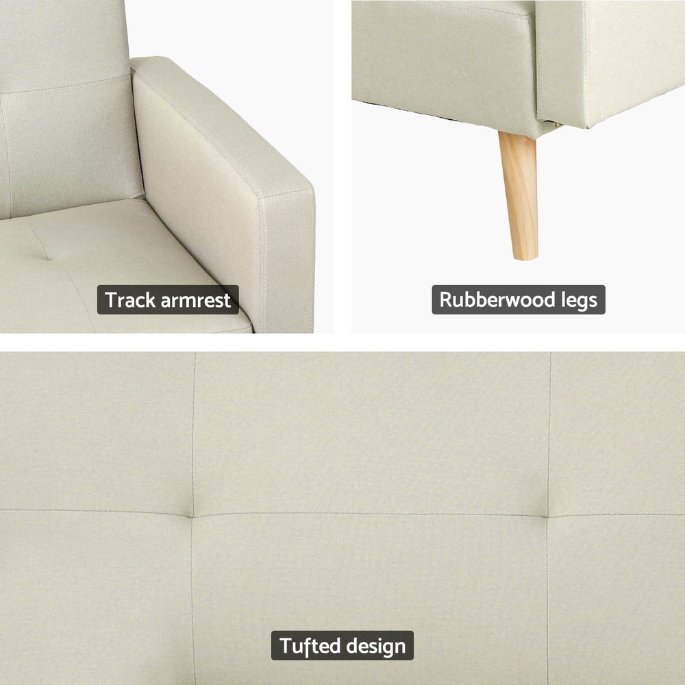 Artiss Sofa Bed Lounge Convertible Ottoman Couch Recliner 3 Seater Fabric Beige SBED-I-3S-01-BG-ABC