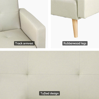 Artiss Sofa Bed Lounge Convertible Ottoman Couch Recliner 3 Seater Fabric Beige SBED-I-3S-01-BG-ABC