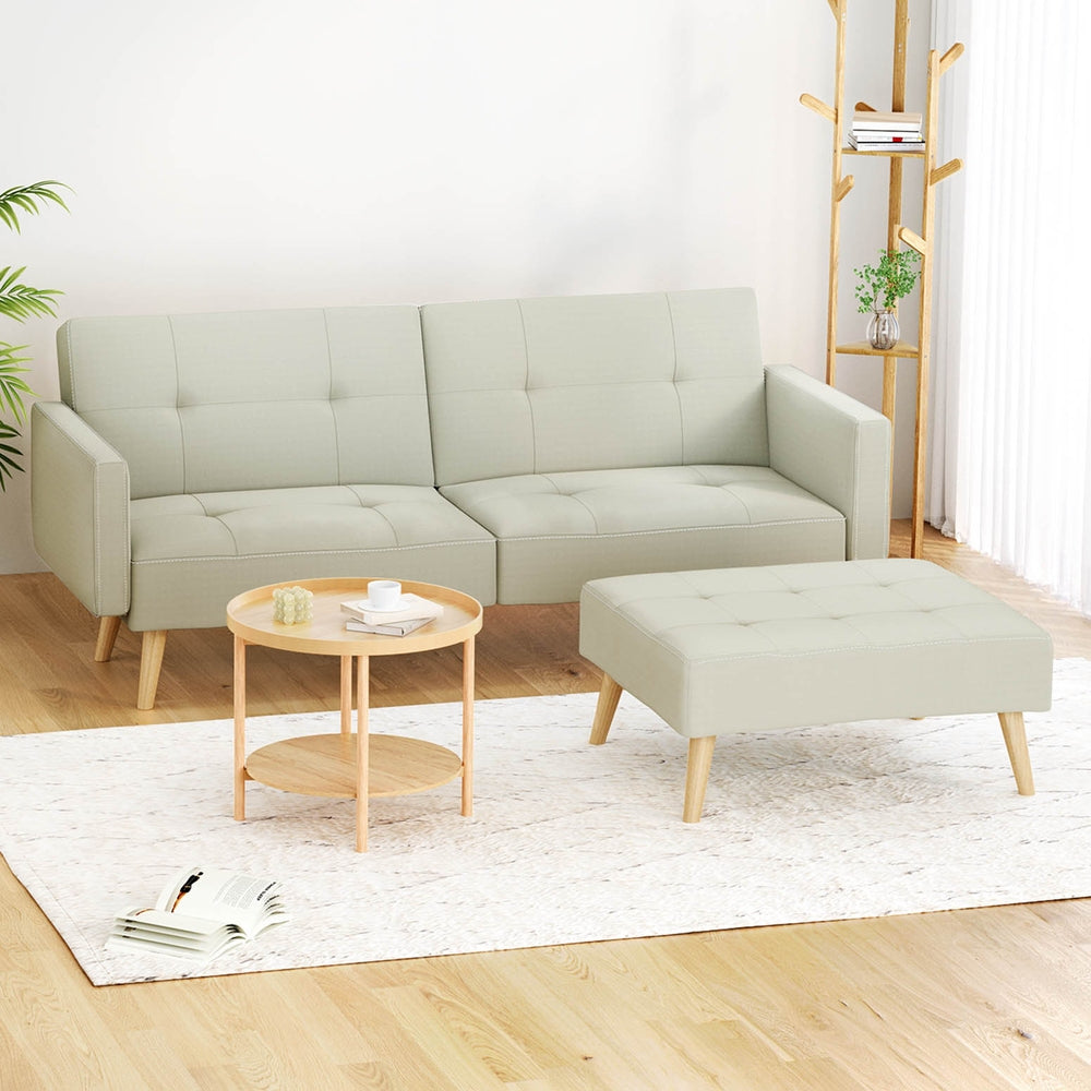 Artiss Sofa Bed Lounge Convertible Ottoman Couch Recliner 3 Seater Fabric Beige SBED-I-3S-01-BG-ABC