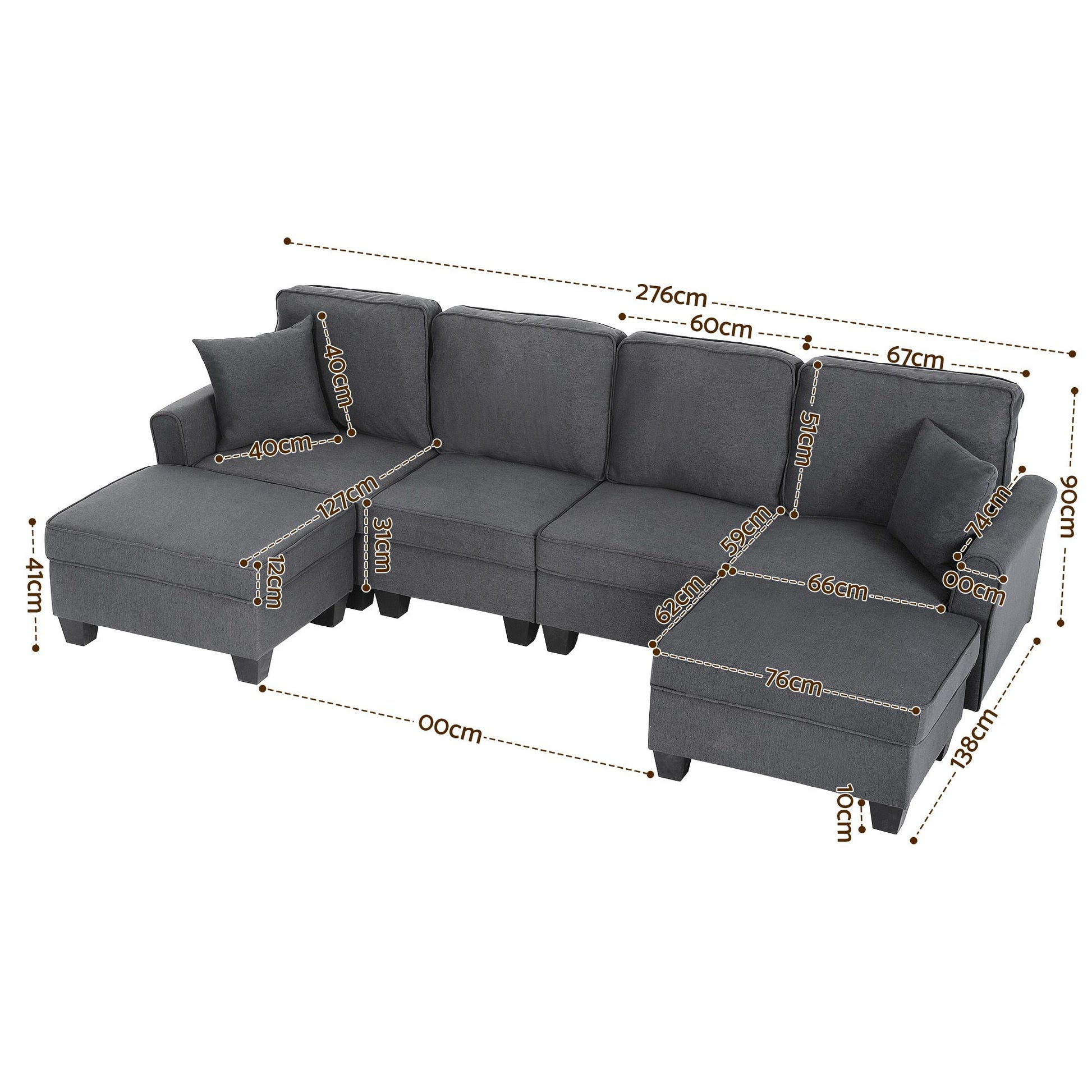 Artiss Modular Sectional U Shaped Storage Sofa Couches for Living Room Grey SBED-I-ST06-GY-ABCDEF