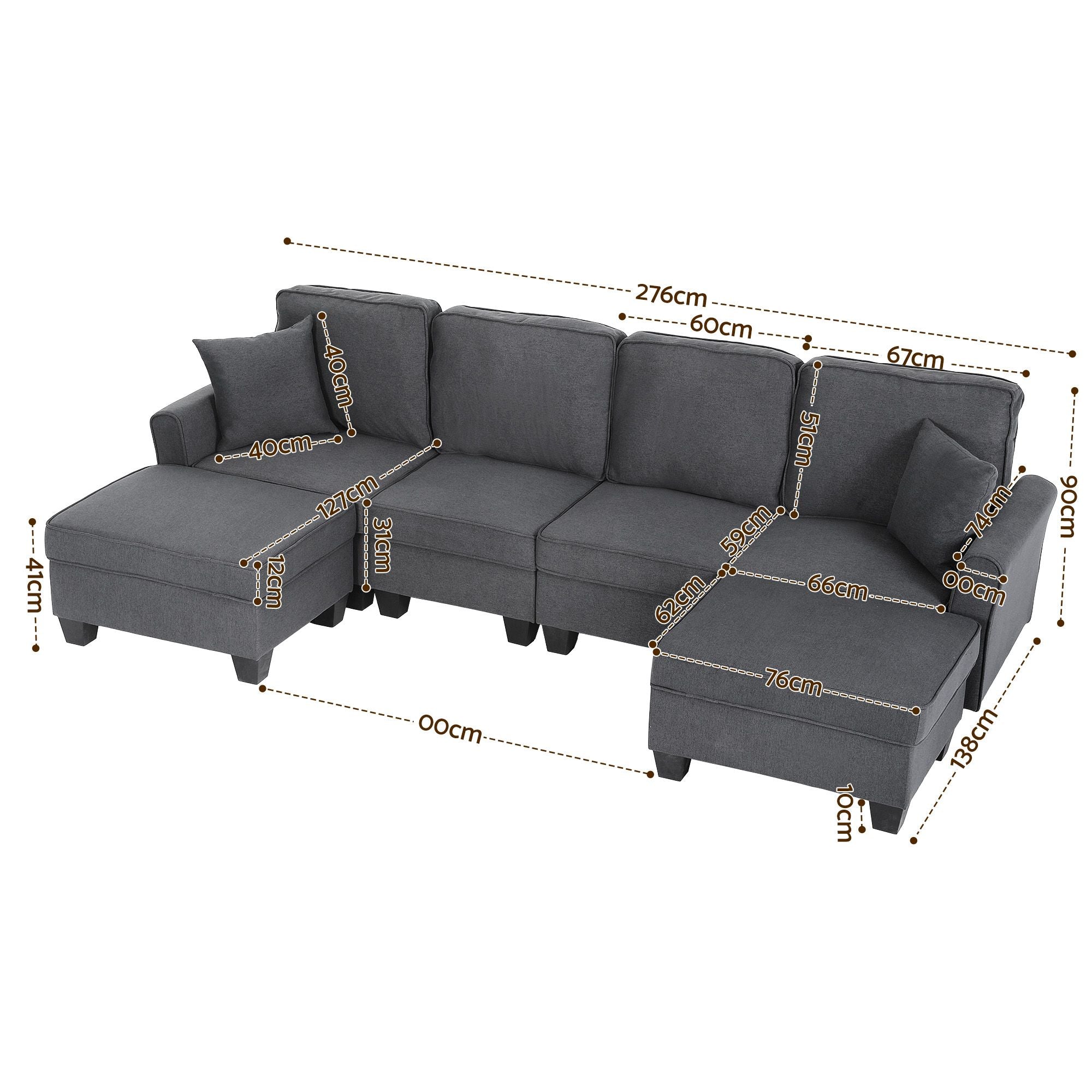 Artiss Modular Sectional U Shaped Storage Sofa Couches for Living Room Grey SBED-I-ST06-GY-ABCDEF