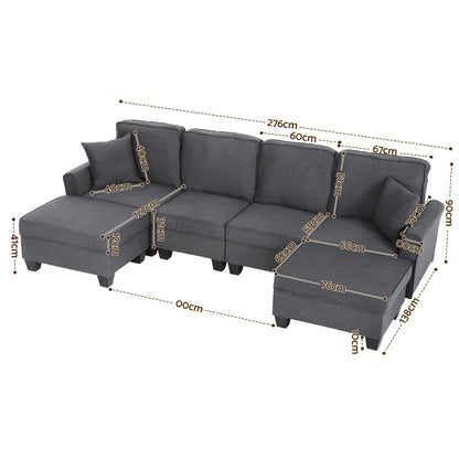 Artiss Modular Sectional U Shaped Storage Sofa Couches for Living Room Grey SBED-I-ST06-GY-ABCDEF
