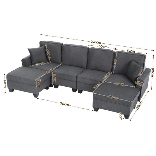 Artiss Modular Sectional U Shaped Storage Sofa Couches for Living Room Grey SBED-I-ST06-GY-ABCDEF