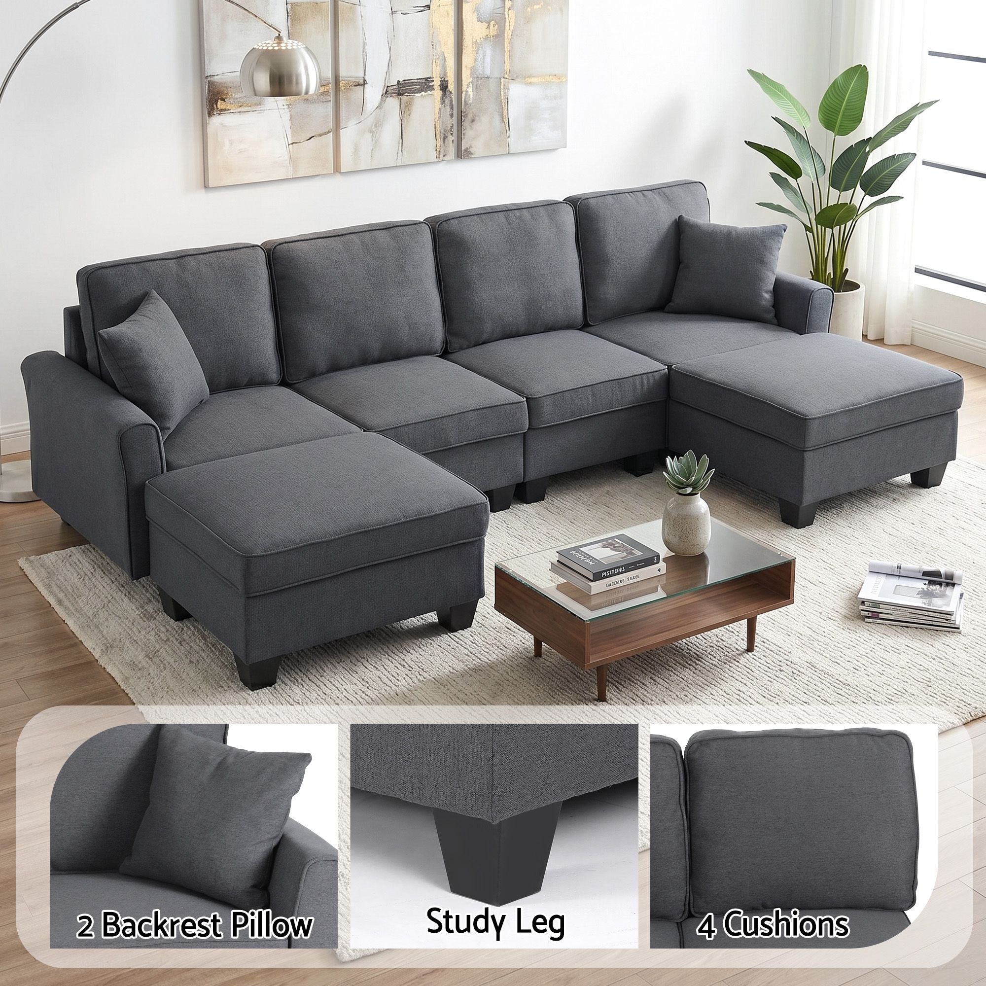 Artiss Modular Sectional U Shaped Storage Sofa Couches for Living Room Grey SBED-I-ST06-GY-ABCDEF