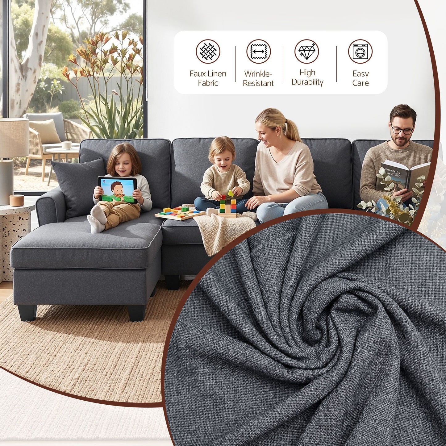 Artiss Modular Sectional U Shaped Storage Sofa Couches for Living Room Grey SBED-I-ST06-GY-ABCDEF