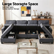 Artiss Modular Sectional U Shaped Storage Sofa Couches for Living Room Grey SBED-I-ST06-GY-ABCDEF