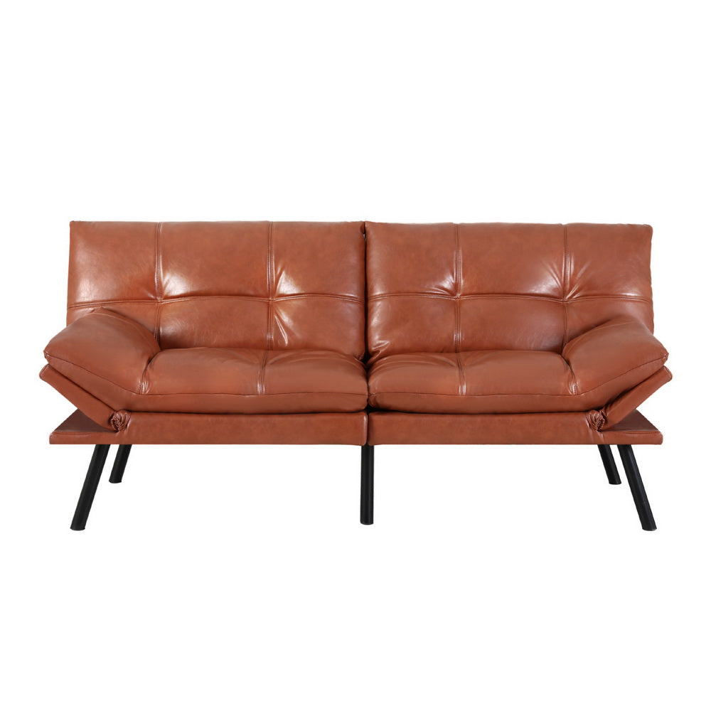 Artiss Sofa Bed Convertible 3 Seater Couch Recliner Lounge Chair Leather Brown SBED-J-01-LEA-BR-AB
