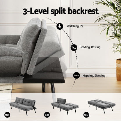 Artiss Sofa Bed Convertible 3 Seater Couch Recliner Lounge Chair Fabric Grey SBED-J-01-LIN-GY-AB