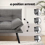 Artiss Sofa Bed Convertible 3 Seater Couch Recliner Lounge Chair Fabric Grey SBED-J-01-LIN-GY-AB