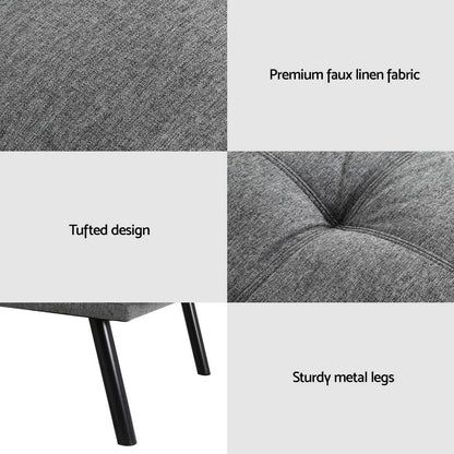 Artiss Sofa Bed Convertible 3 Seater Couch Recliner Lounge Chair Fabric Grey SBED-J-01-LIN-GY-AB