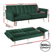 Artiss Sofa Bed 3 Seater Couch Convertible Lounge Adjustable Arm Recliner Velvet SBED-J-02-VEL-GN-AB