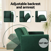 Artiss Sofa Bed 3 Seater Couch Convertible Lounge Adjustable Arm Recliner Velvet SBED-J-02-VEL-GN-AB