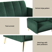 Artiss Sofa Bed 3 Seater Couch Convertible Lounge Adjustable Arm Recliner Velvet SBED-J-02-VEL-GN-AB