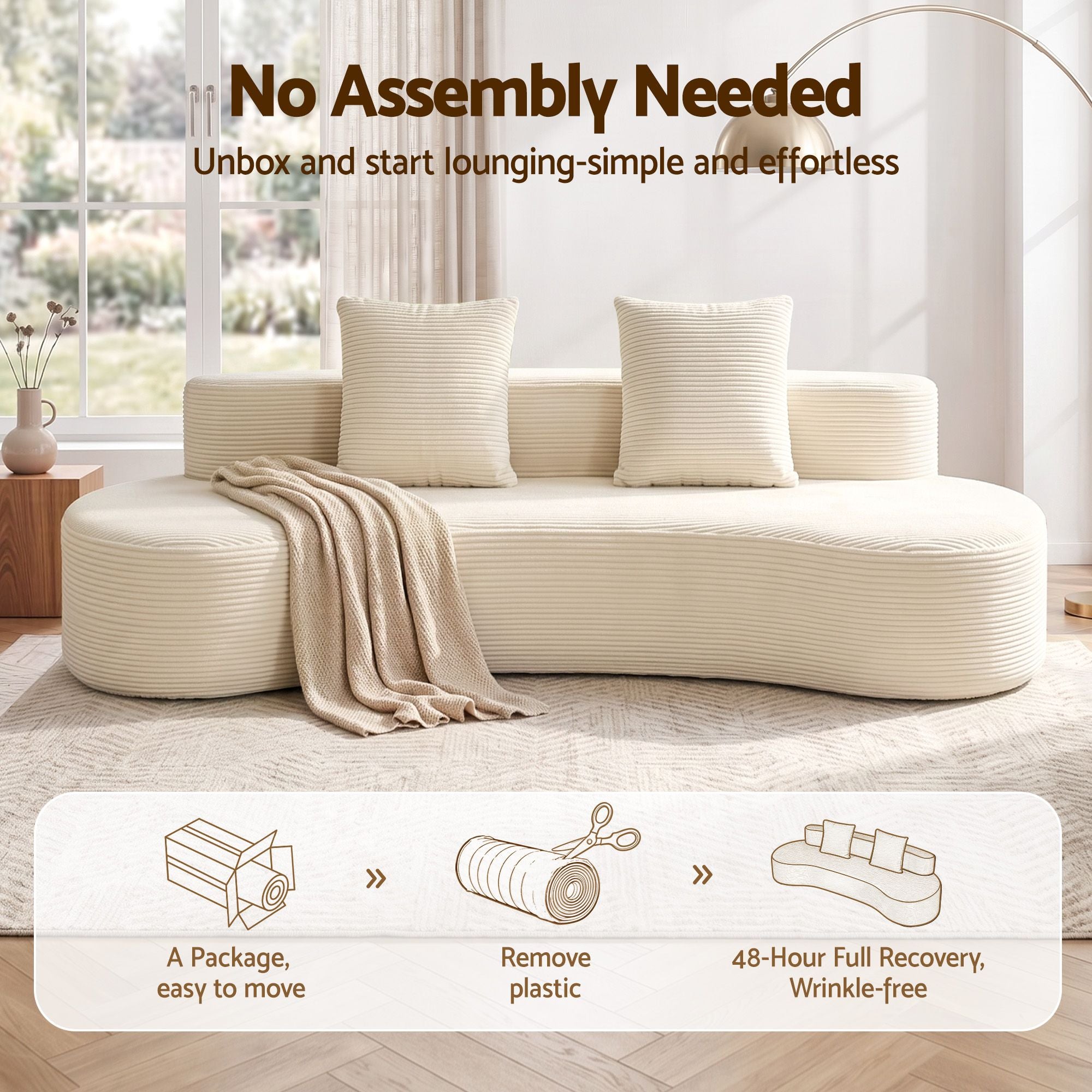 Artiss 228cm Modular Sofa Bed Sectional Boneless Couches for Living Room No Assembly Required SBED-K-CDY-3S-WH