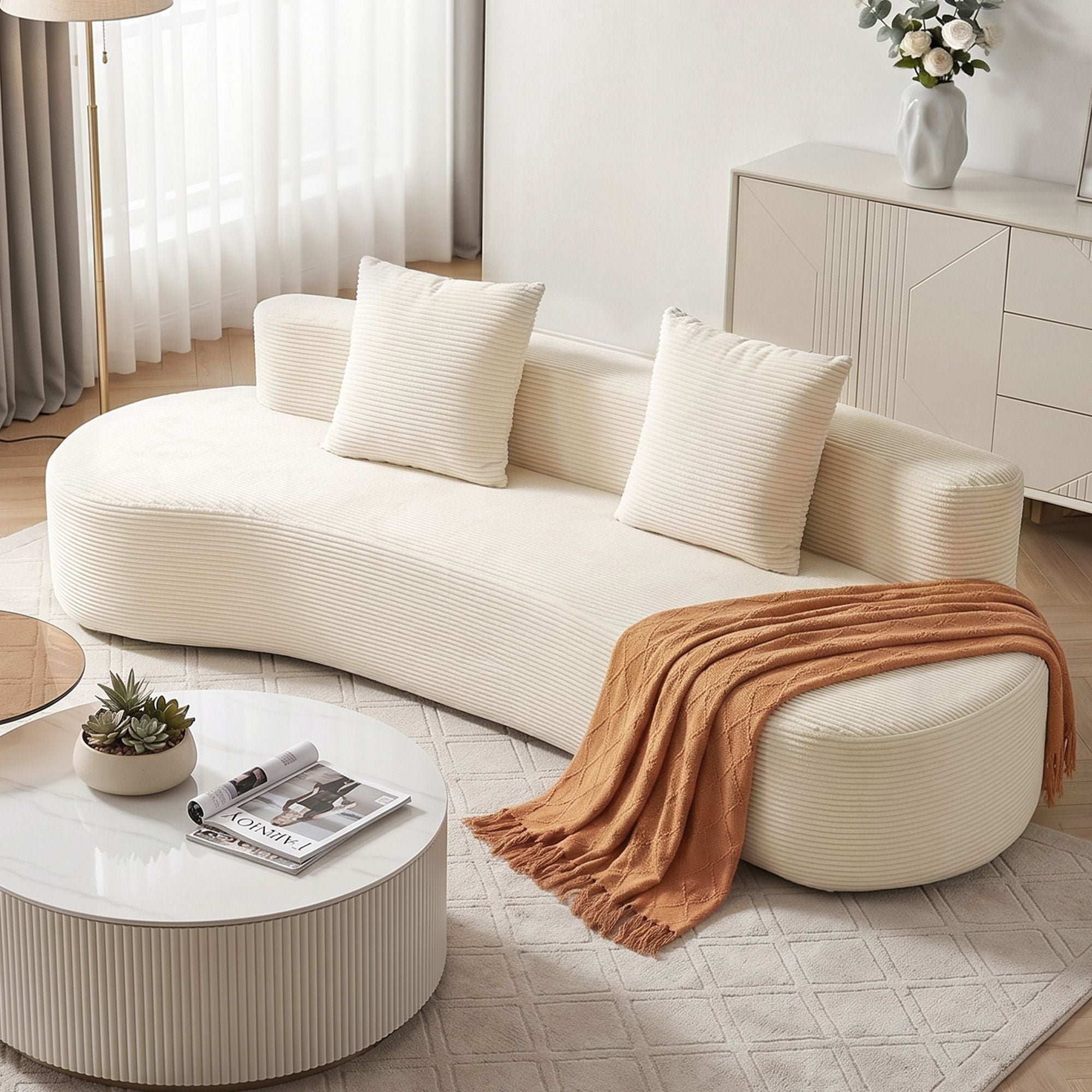 Artiss 228cm Modular Sofa Bed Sectional Boneless Couches for Living Room No Assembly Required SBED-K-CDY-3S-WH