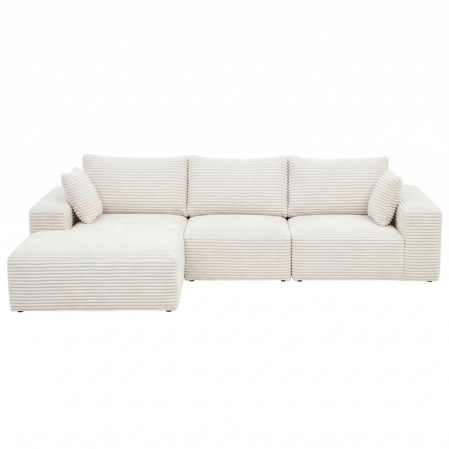 Artiss 3 Seater Modular Sofa Bed Sectional Boneless Couches for Living Room Corduroy Compressed Sofa White SBED-K-CDY-4S-WH-ABC