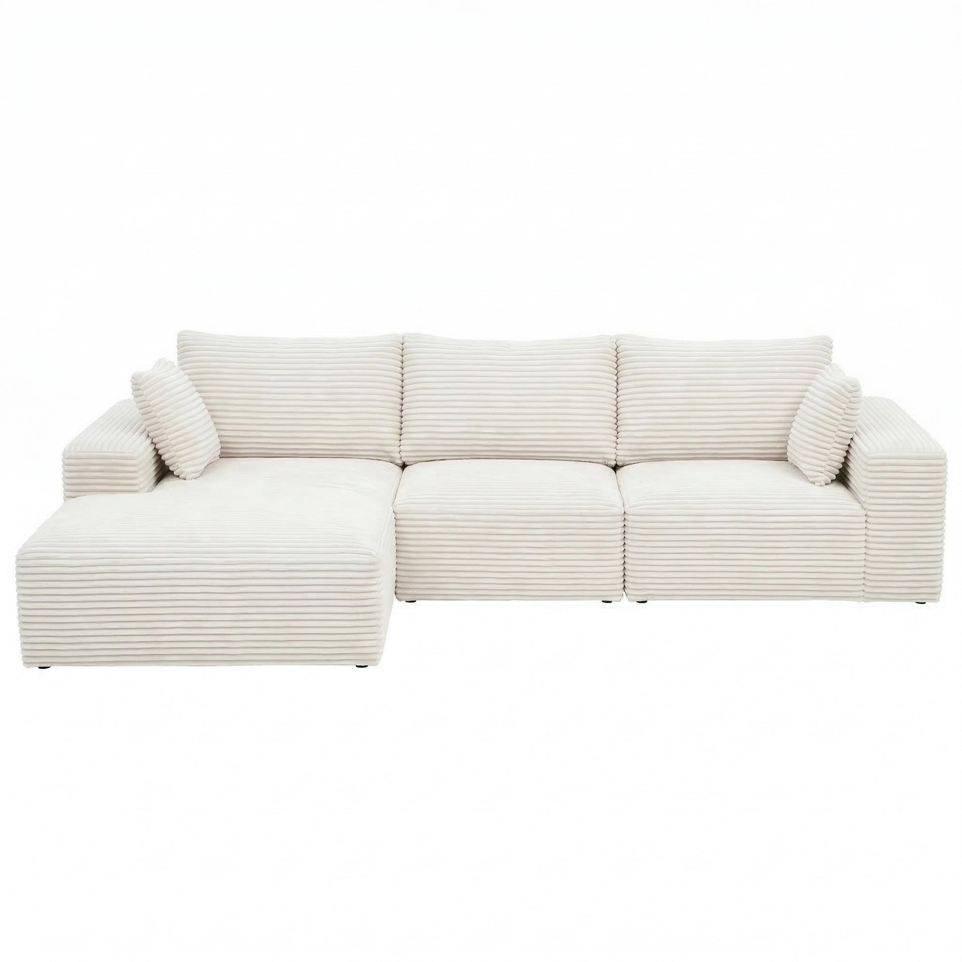 Artiss 3 Seater Modular Sofa Bed Sectional Boneless Couches for Living Room Corduroy Compressed Sofa White SBED-K-CDY-4S-WH-ABC