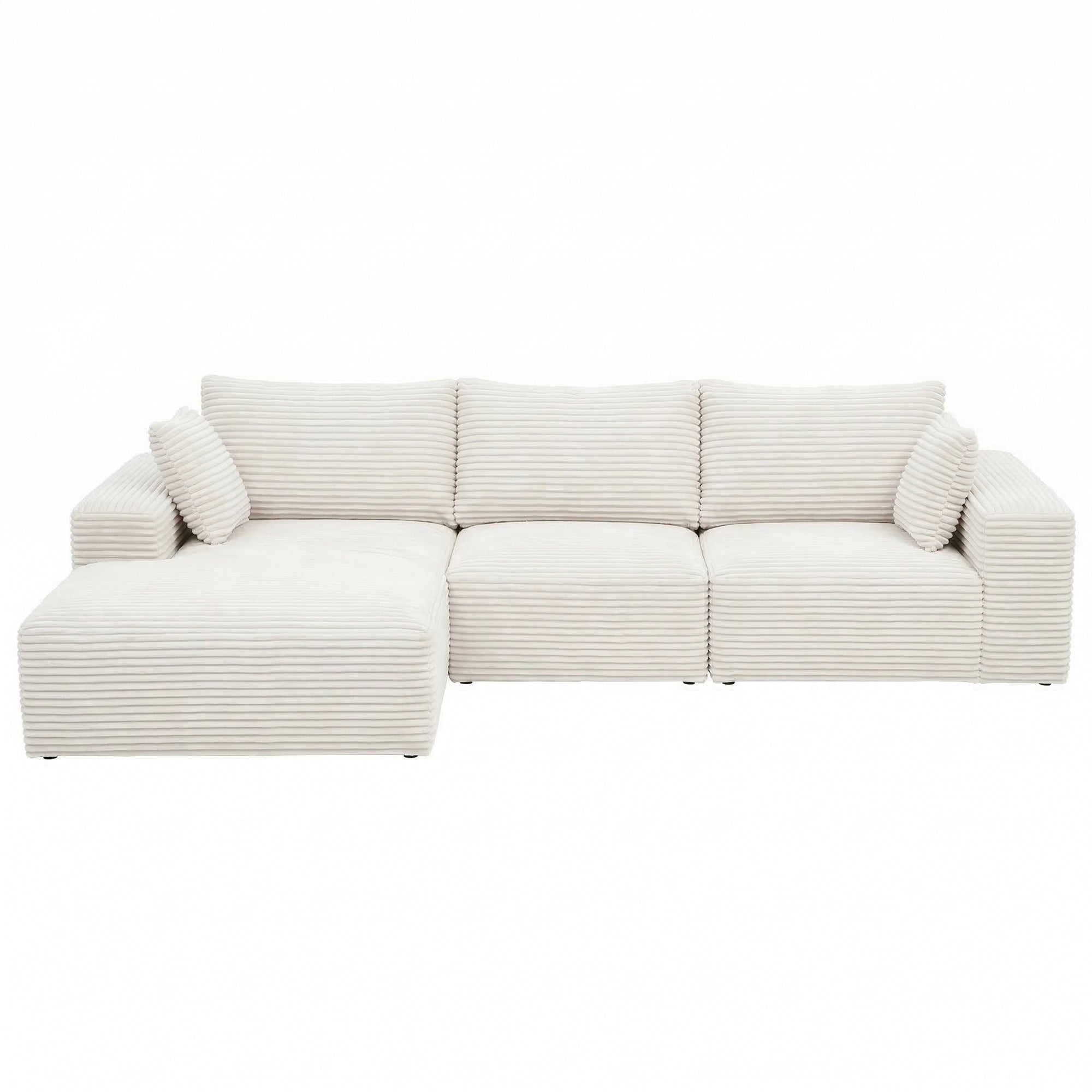 Artiss 3 Seater Modular Sofa Bed Sectional Boneless Couches for Living Room Corduroy Compressed Sofa White SBED-K-CDY-4S-WH-ABC