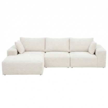 Artiss 3 Seater Modular Sofa Bed Sectional Boneless Couches for Living Room Corduroy Compressed Sofa White SBED-K-CDY-4S-WH-ABC