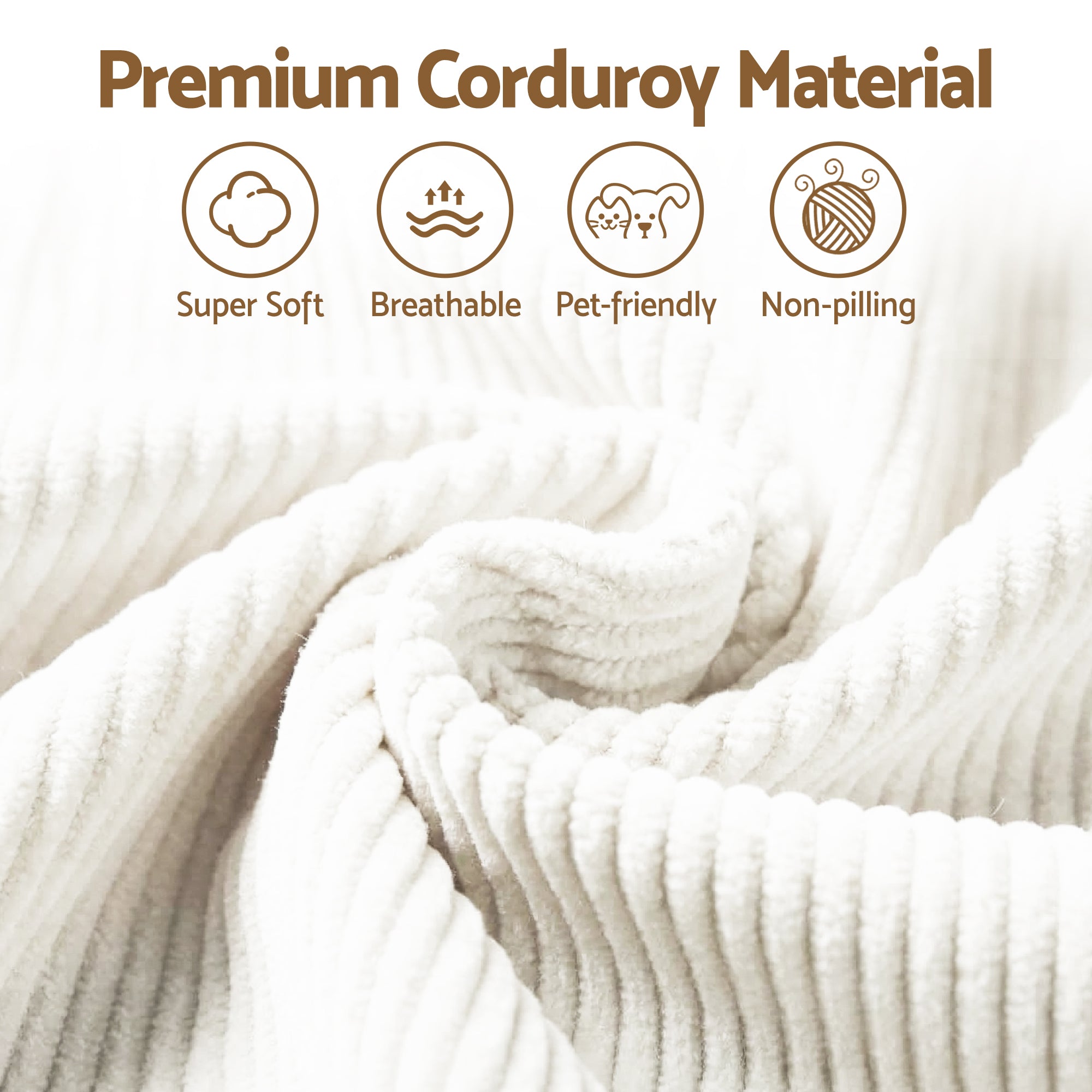 Artiss 3 Seater Modular Sofa Bed Sectional Boneless Couches for Living Room Corduroy Compressed Sofa White SBED-K-CDY-4S-WH-ABC