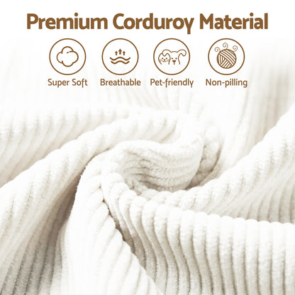 Artiss 3 Seater Modular Sofa Bed Sectional Boneless Couches for Living Room Corduroy Compressed Sofa White SBED-K-CDY-4S-WH-ABC