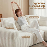 Artiss 3 Seater Modular Sofa Bed Sectional Boneless Couches for Living Room Corduroy Compressed Sofa White SBED-K-CDY-4S-WH-ABC