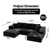 Artiss Modular Sofa Bed with Ottoman Sectional Boneless Couches for Living Room Corduroy Compressed Sofa Black SBED-K-CDY-5S-BK-ABC