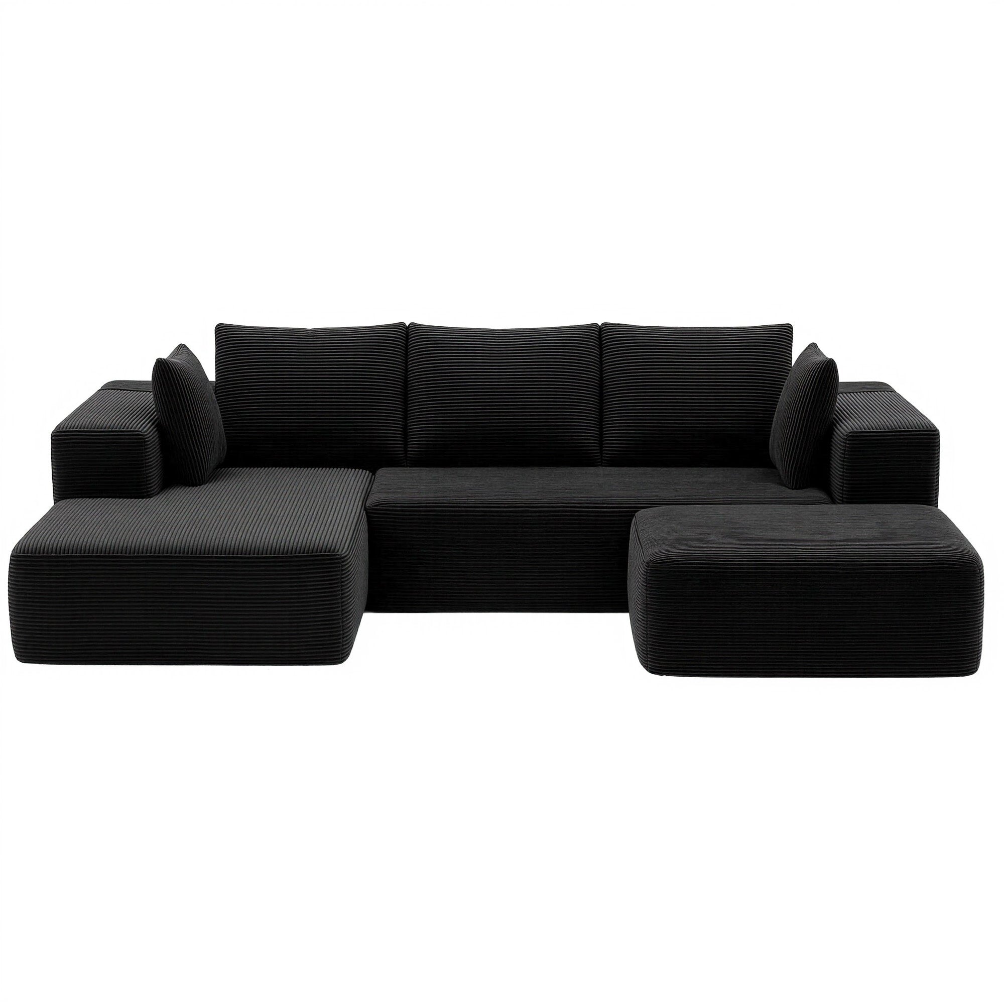Artiss Modular Sofa Bed with Ottoman Sectional Boneless Couches for Living Room Corduroy Compressed Sofa Black SBED-K-CDY-5S-BK-ABC