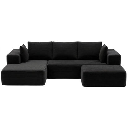 Artiss Modular Sofa Bed with Ottoman Sectional Boneless Couches for Living Room Corduroy Compressed Sofa Black SBED-K-CDY-5S-BK-ABC