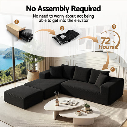 Artiss Modular Sofa Bed with Ottoman Sectional Boneless Couches for Living Room Corduroy Compressed Sofa Black SBED-K-CDY-5S-BK-ABC