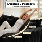 Artiss Modular Sofa Bed with Ottoman Sectional Boneless Couches for Living Room Corduroy Compressed Sofa Black SBED-K-CDY-5S-BK-ABC