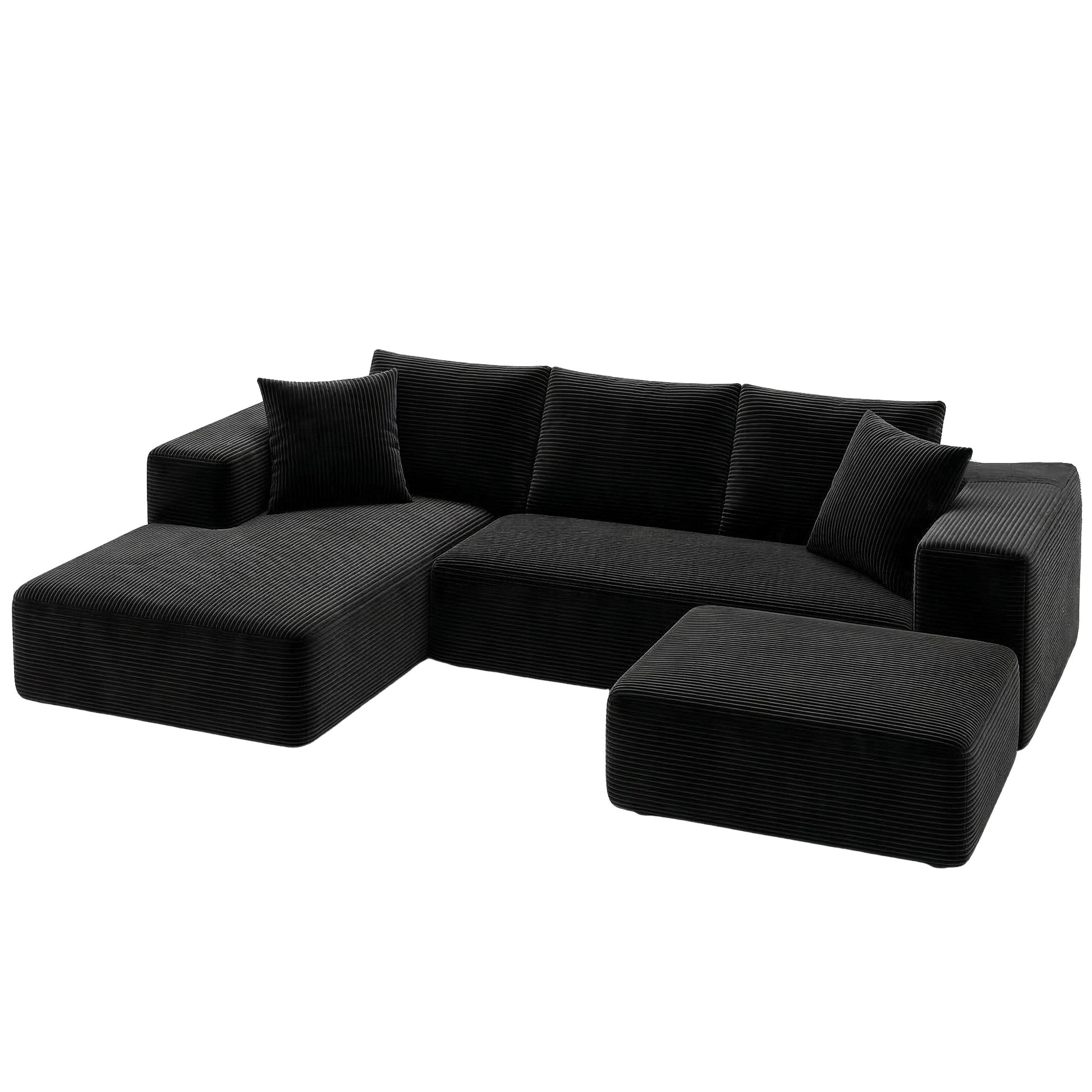 Artiss Modular Sofa Bed with Ottoman Sectional Boneless Couches for Living Room Corduroy Compressed Sofa Black SBED-K-CDY-5S-BK-ABC