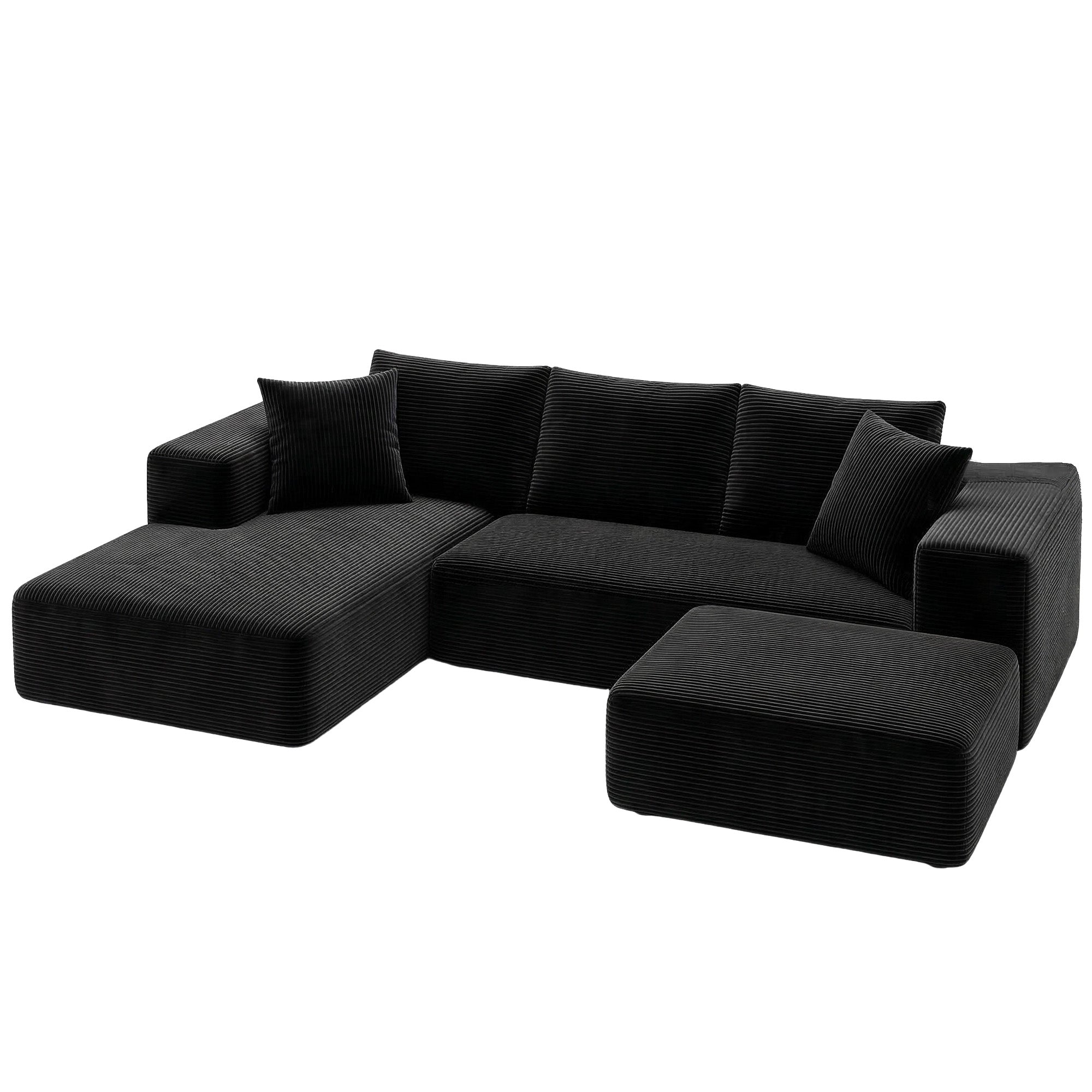 Artiss Modular Sofa Bed with Ottoman Sectional Boneless Couches for Living Room Corduroy Compressed Sofa Black SBED-K-CDY-5S-BK-ABC