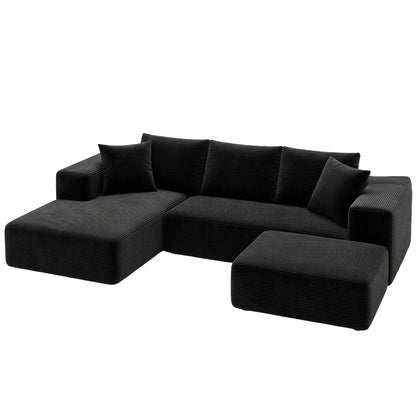 Artiss Modular Sofa Bed with Ottoman Sectional Boneless Couches for Living Room Corduroy Compressed Sofa Black SBED-K-CDY-5S-BK-ABC