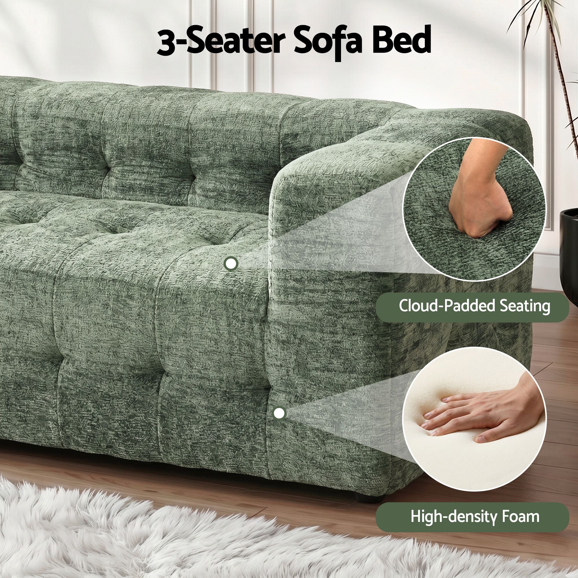 Artiss Comfort Boneless Sofa for Living Room Green Luxury Chenille SBED-K-CNIE-2S-GN