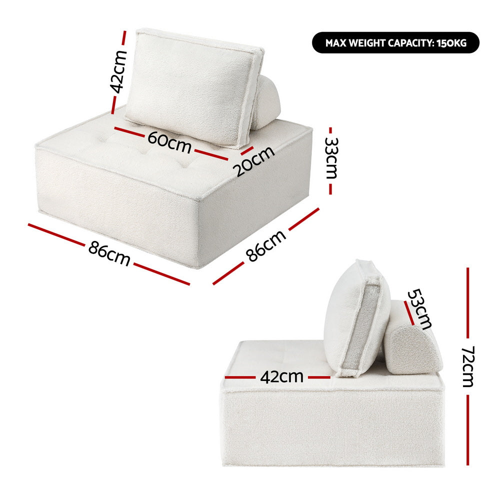 Artiss Floor Sofa Lounge Chair with Pillow SBED-K-FLD01-1S-WH